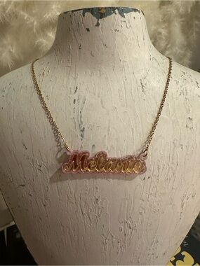 Custom Melanie Name Necklace in Pink & Gold - Women Jewelry
